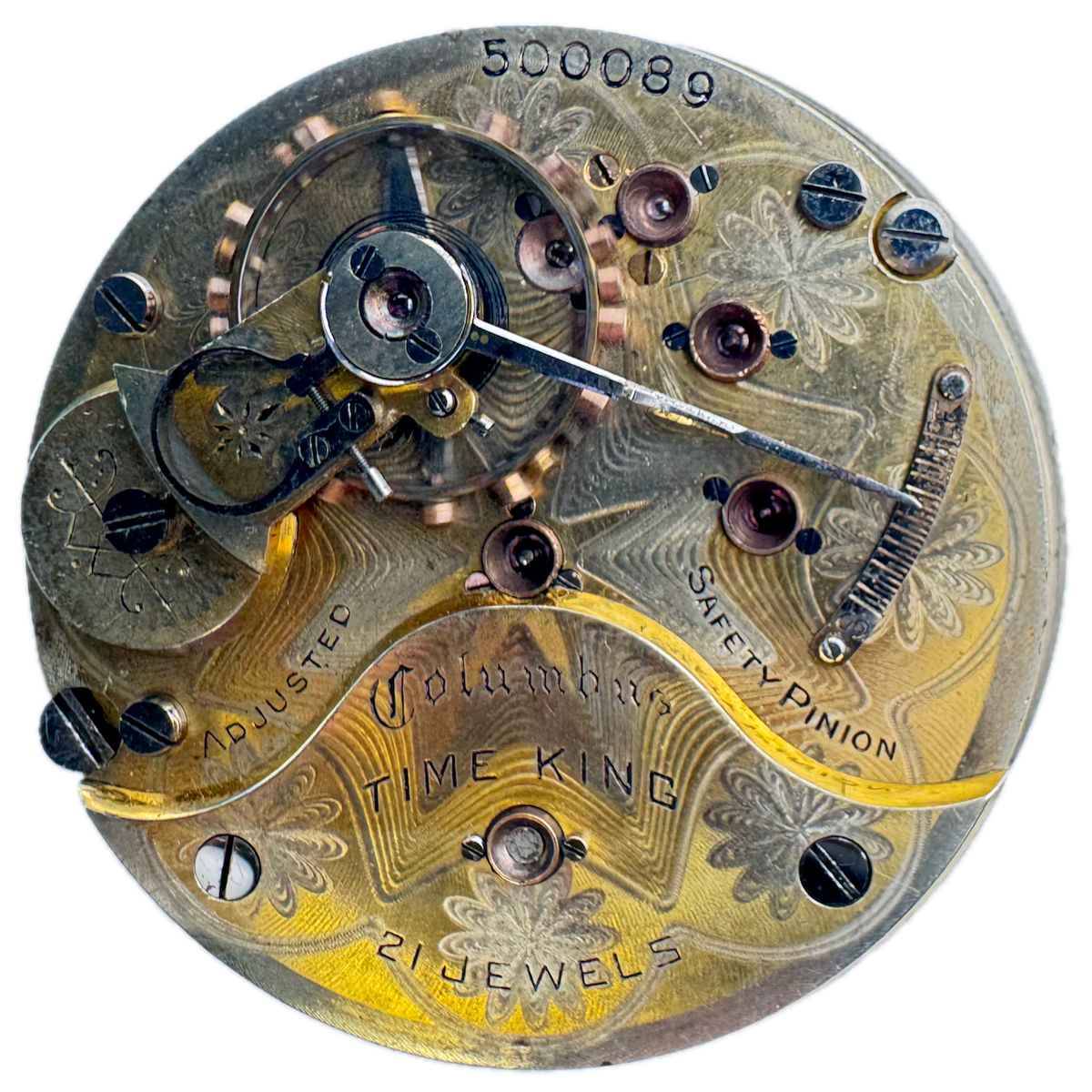 Antique 18s Columbus Tree Branch 21J Railroad Pocket Watch Movement Time King