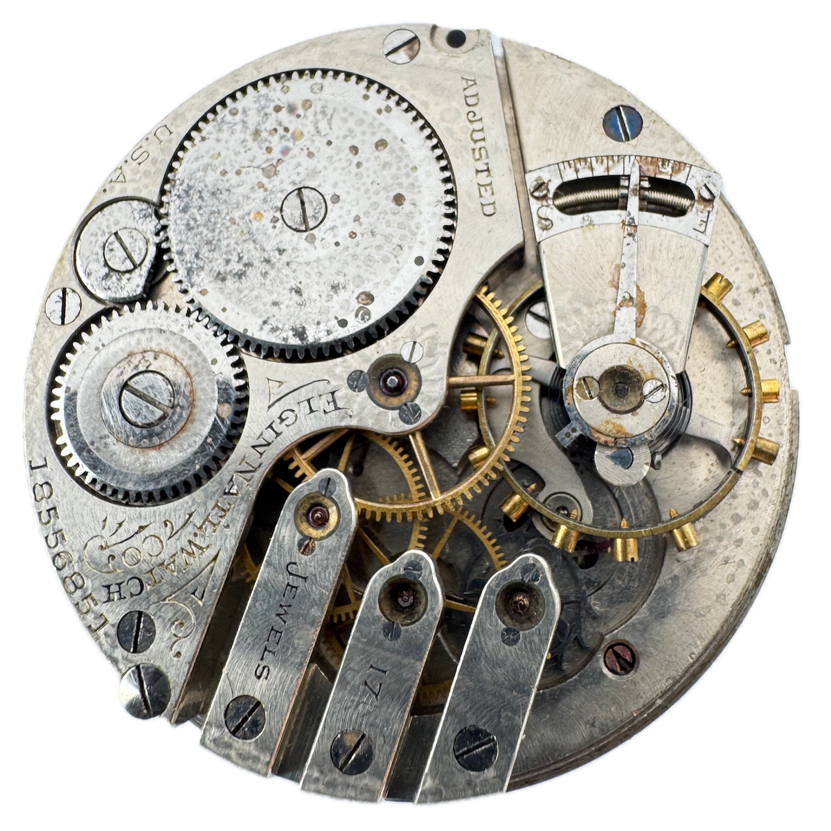 Antique 16s 1915 Elgin 17 Jewel Hunter Pocket Watch Movement 381 USA Rusted