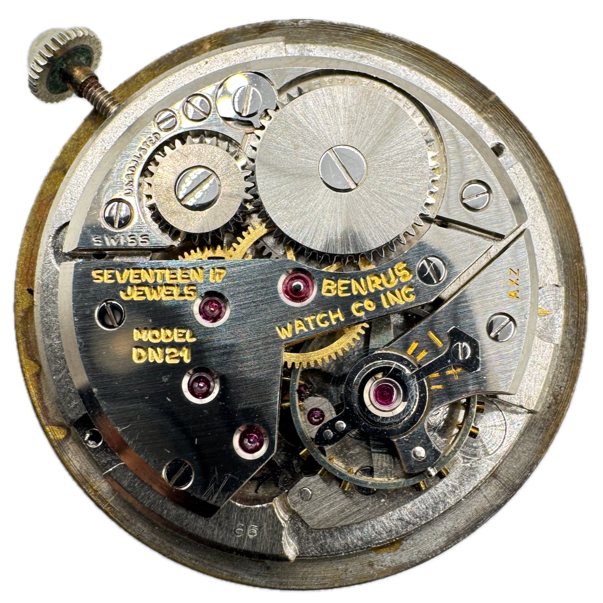 Vintage 25.5mm Benrus Diamond Mystery Mechanical Men's Wristwatch Movement DN21
