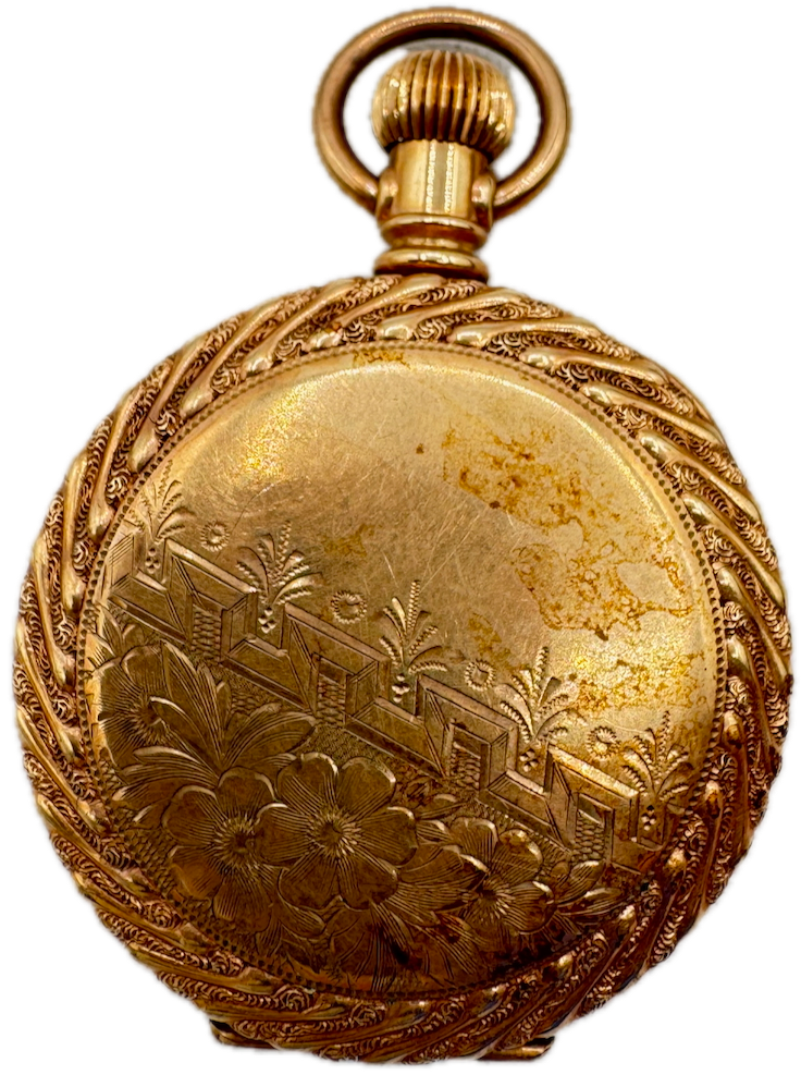 Antique 0s Crescent Floral Swirl Hunter Pocket Watch Case 15 Year GF USA