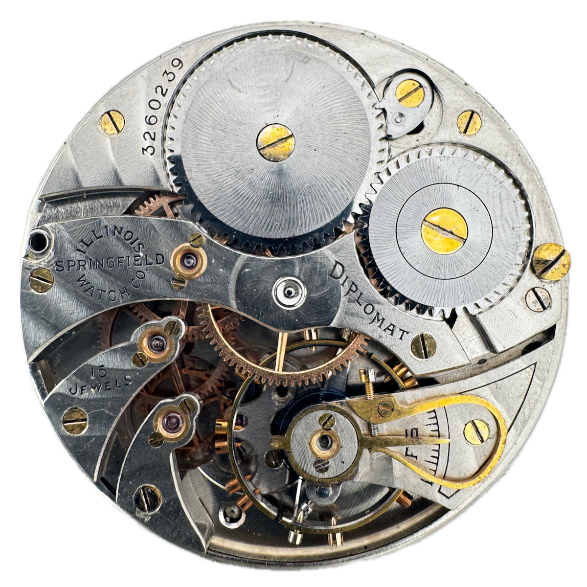 Antique 12s Illinois Diplomat 15 Jewel Mechanical Pocket Watch Movement 403 USA