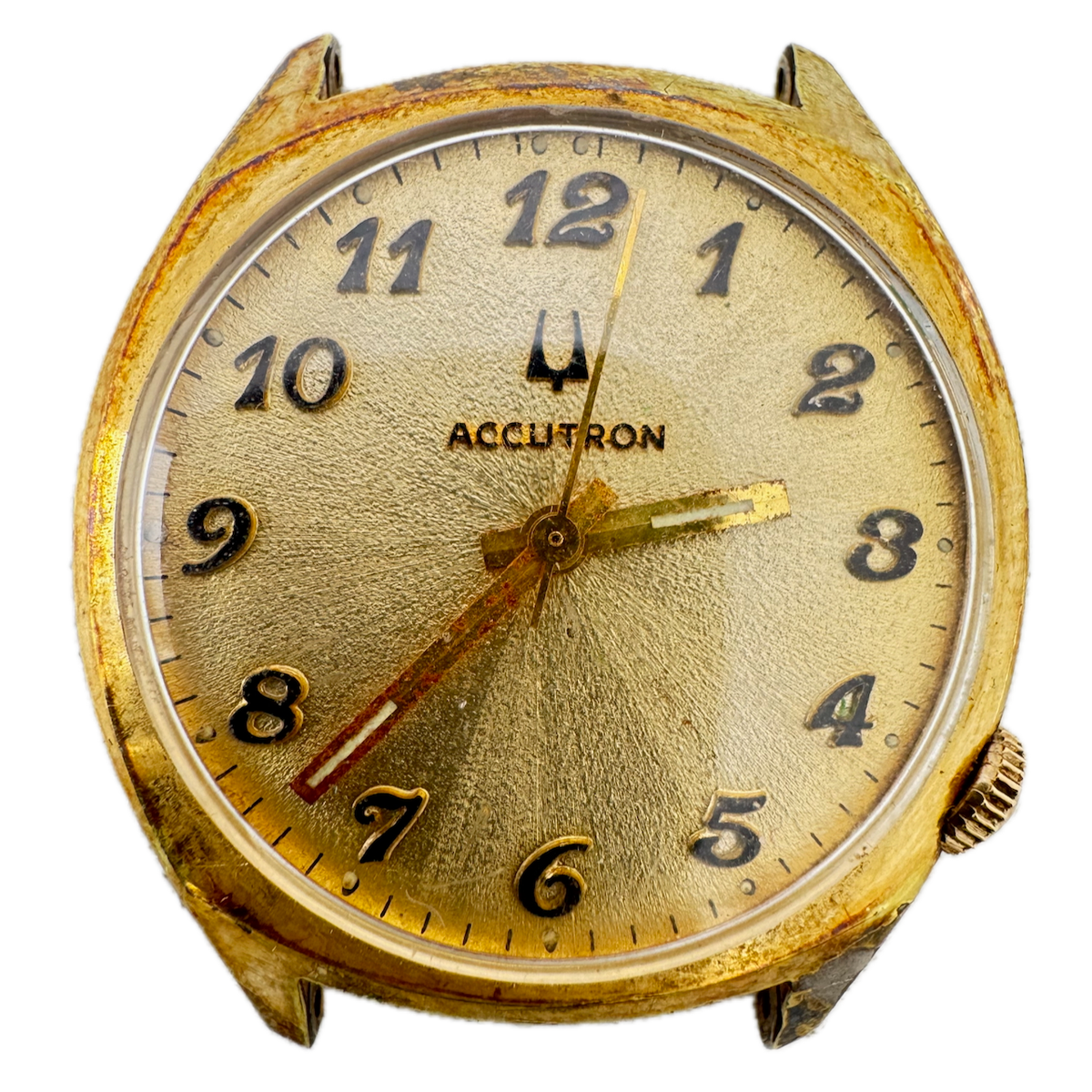 Vintage 34mm Accutron 3076 Sunburst Men's Tuning Fork Wristwatch 2180 10k RGP