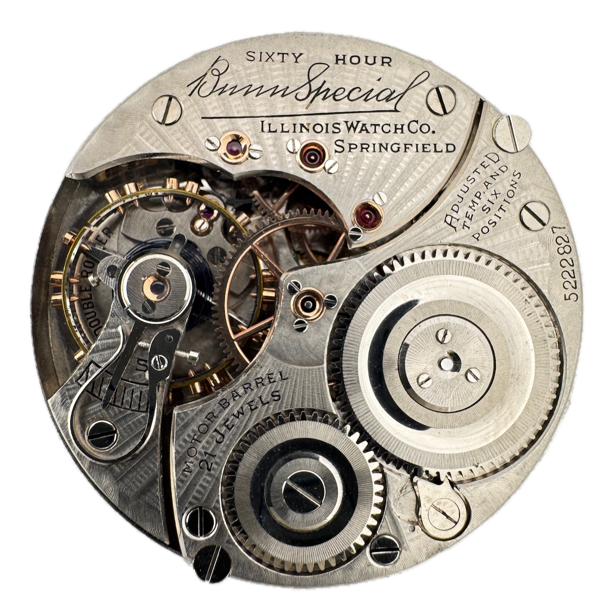 Vintage 16s 1929 Illinois 21j Railroad Pocket Watch Movement Bunn Special USA