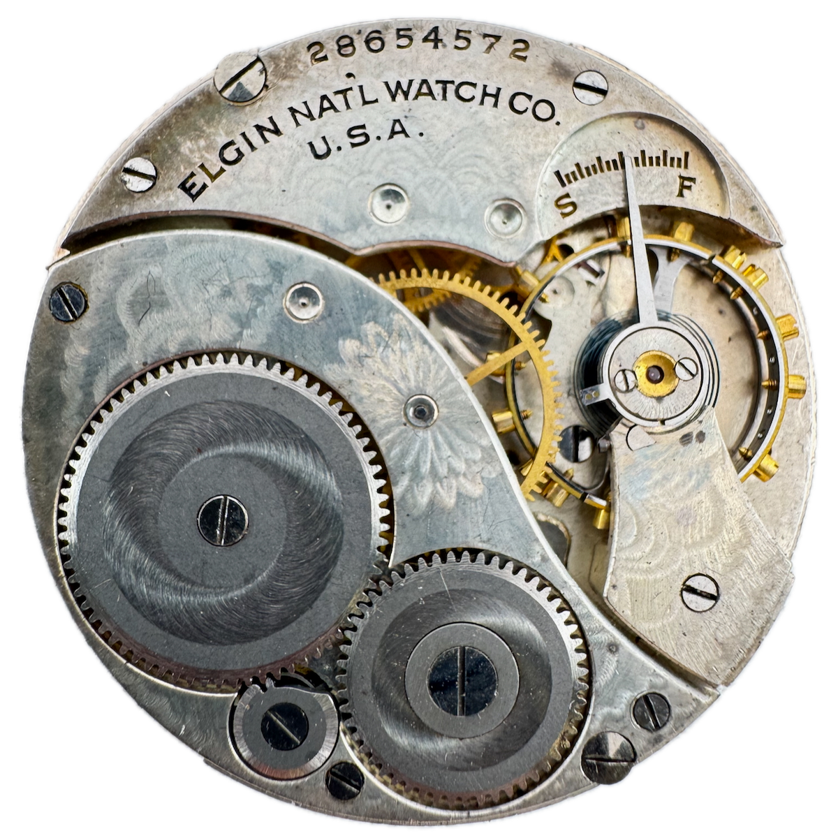 Vintage 12s 1926 Elgin Brushed 7 Jewel Mechanical Pocket Watch Movement 303 USA
