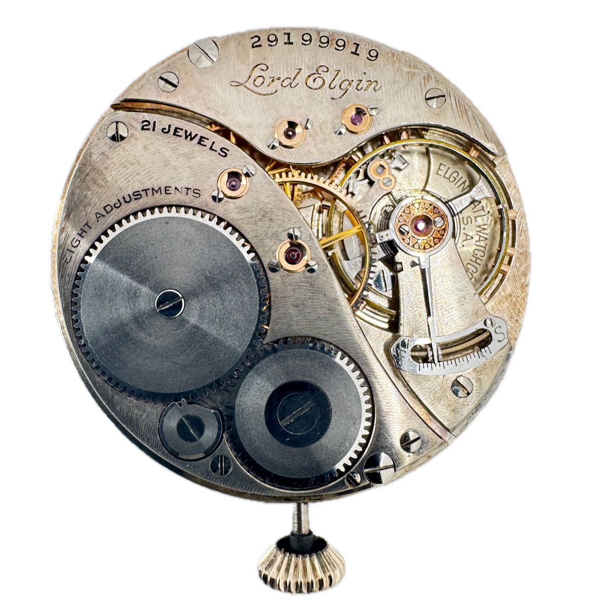 Antique 12s 1927 Lord Elgin 21 Jewel Mechanical Pocket Watch Movement 450 USA 1