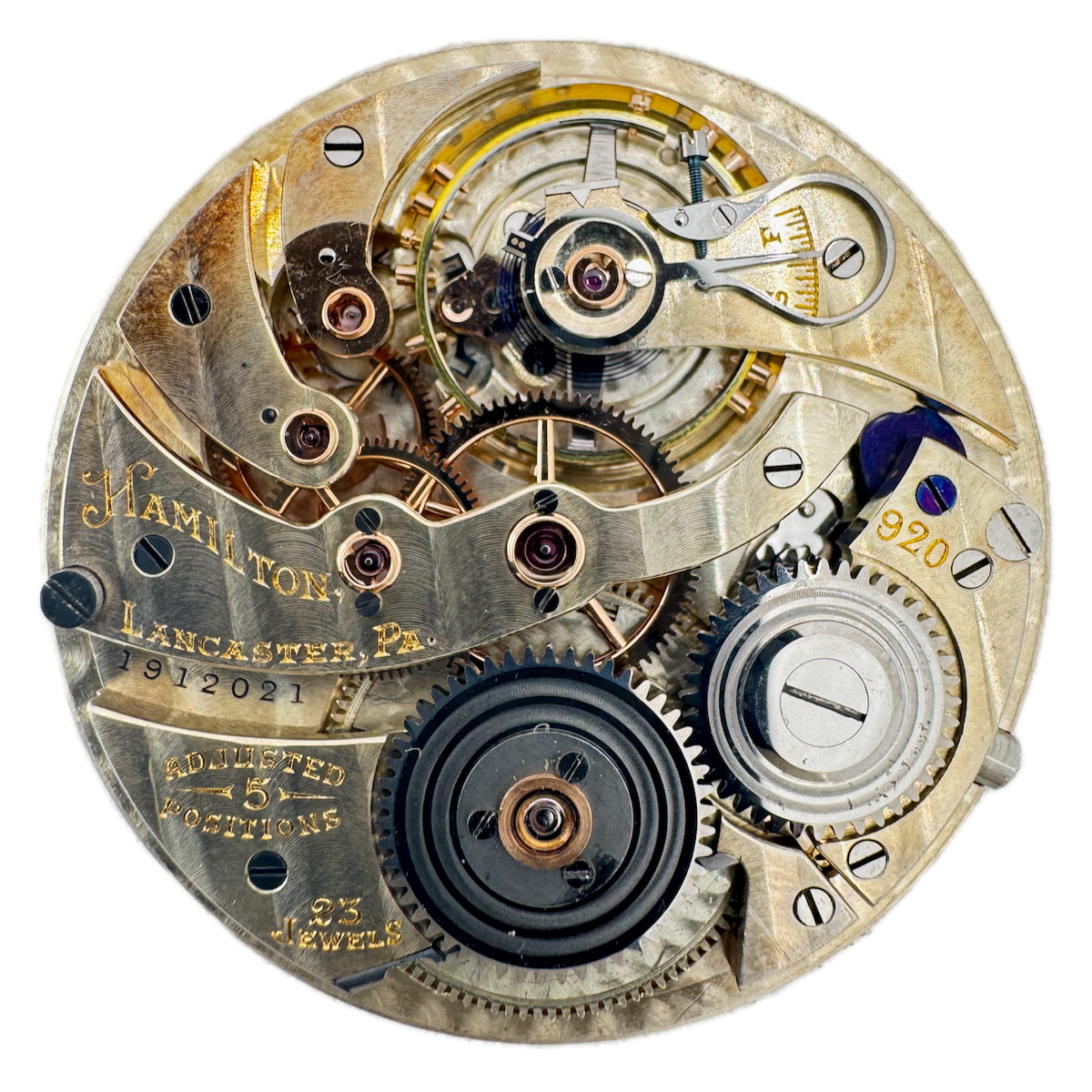 Antique 12s 1923 Hamilton 23j Mechanical Pocket Watch Movement 920 USA