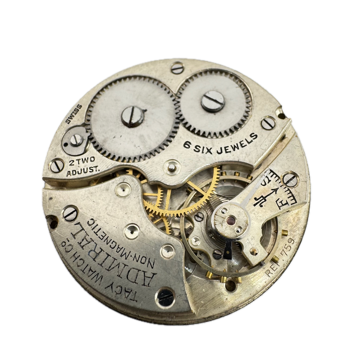 Antique Tacy Admiral 6 Jewel Mechanical Pocket Watch Movement Ref. 759 Swiss