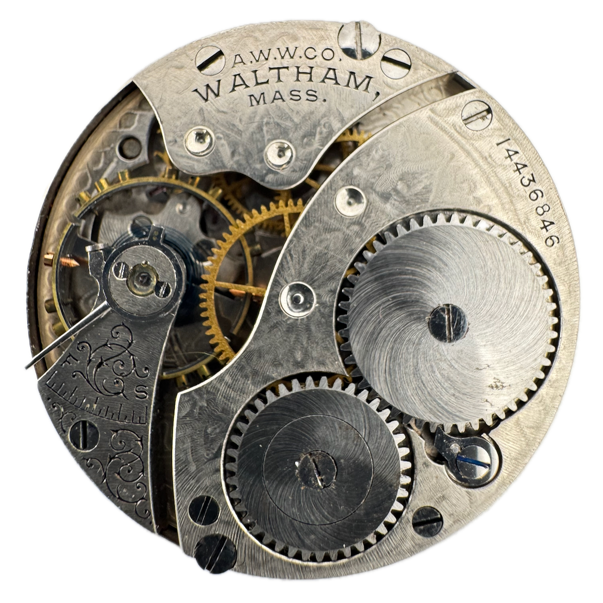 Antique 0s 1905 Waltham 1900 7J Mechanical Openface Pocketwatch Movement No. 110