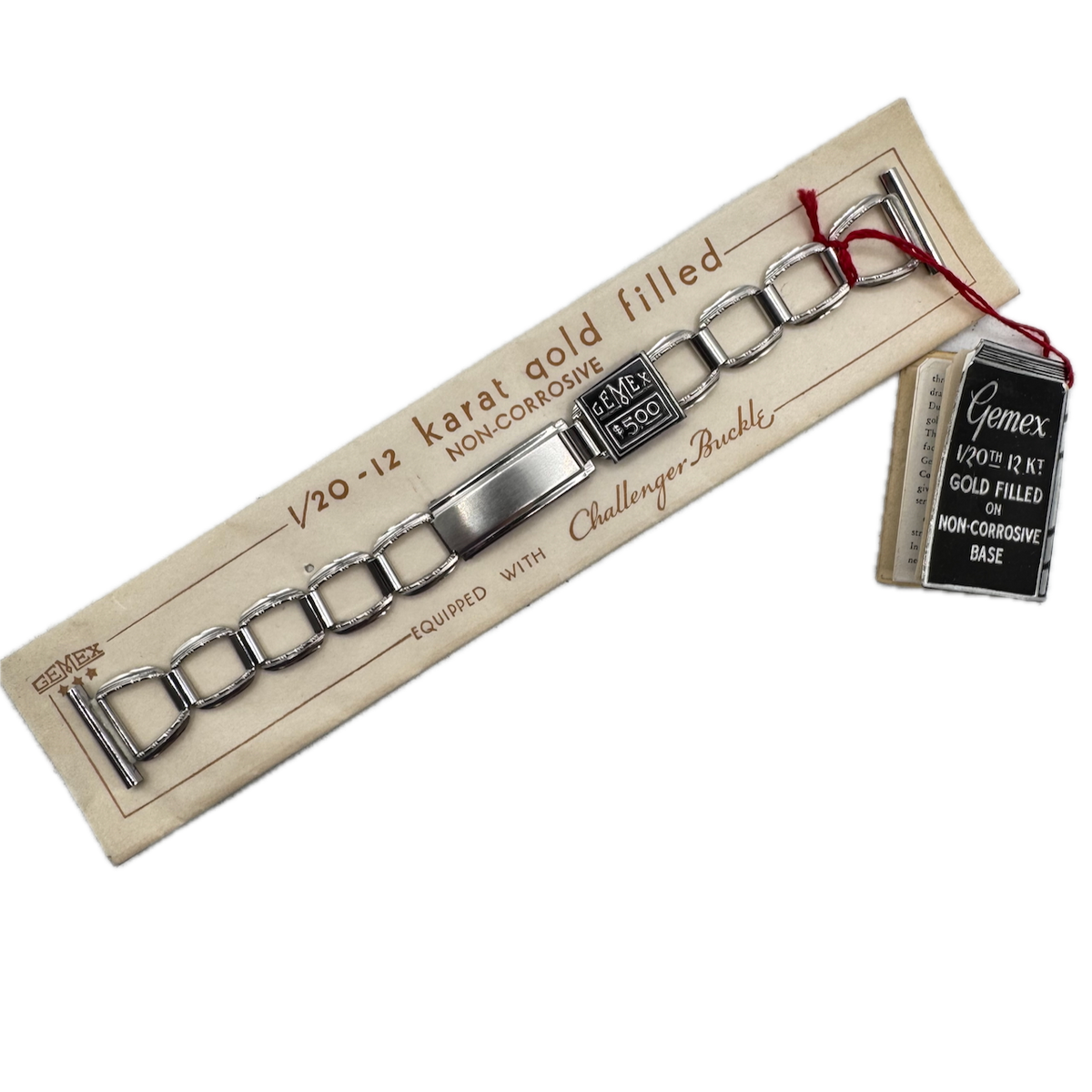Vintage 19mm Gemex Men's Wristwatch Bracelet 12k White GF Ladder w/ Packaging