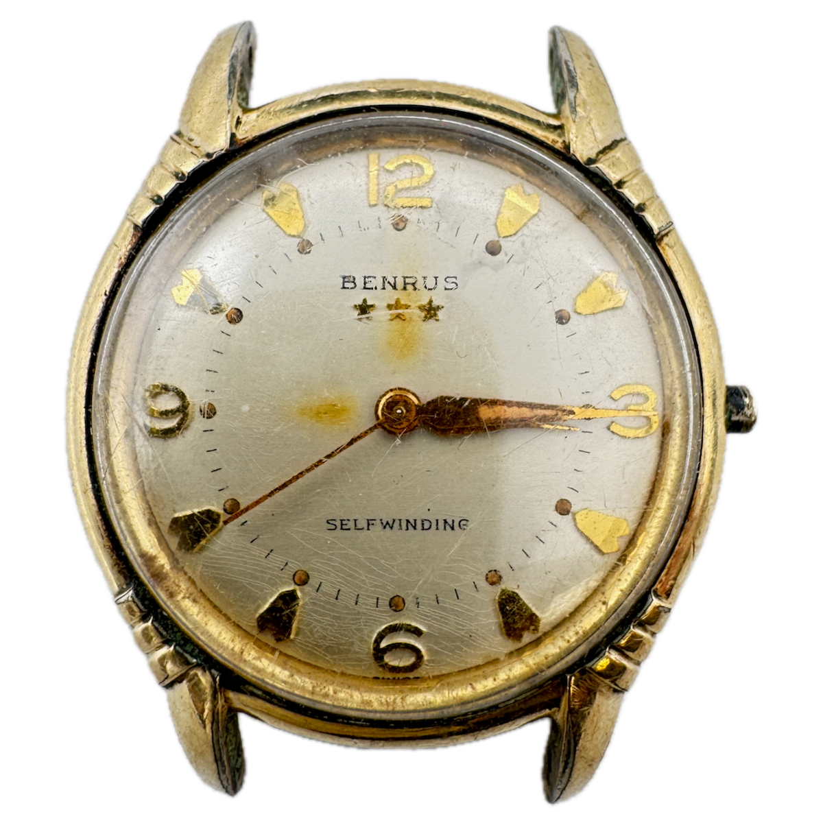 Vintage 32mm Benrus Three Star Men's Automatic Wristwatch Swiss 10k RGP