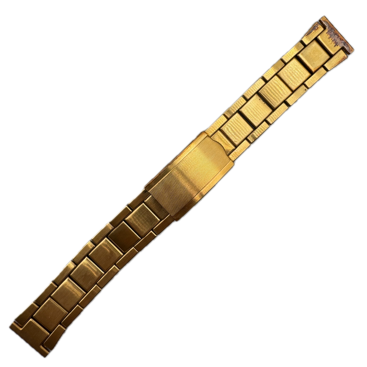 Vintage 17.5mm 11/16 Men's Wristwatch Bracelet Gold Tone Deployant Clasp Teak