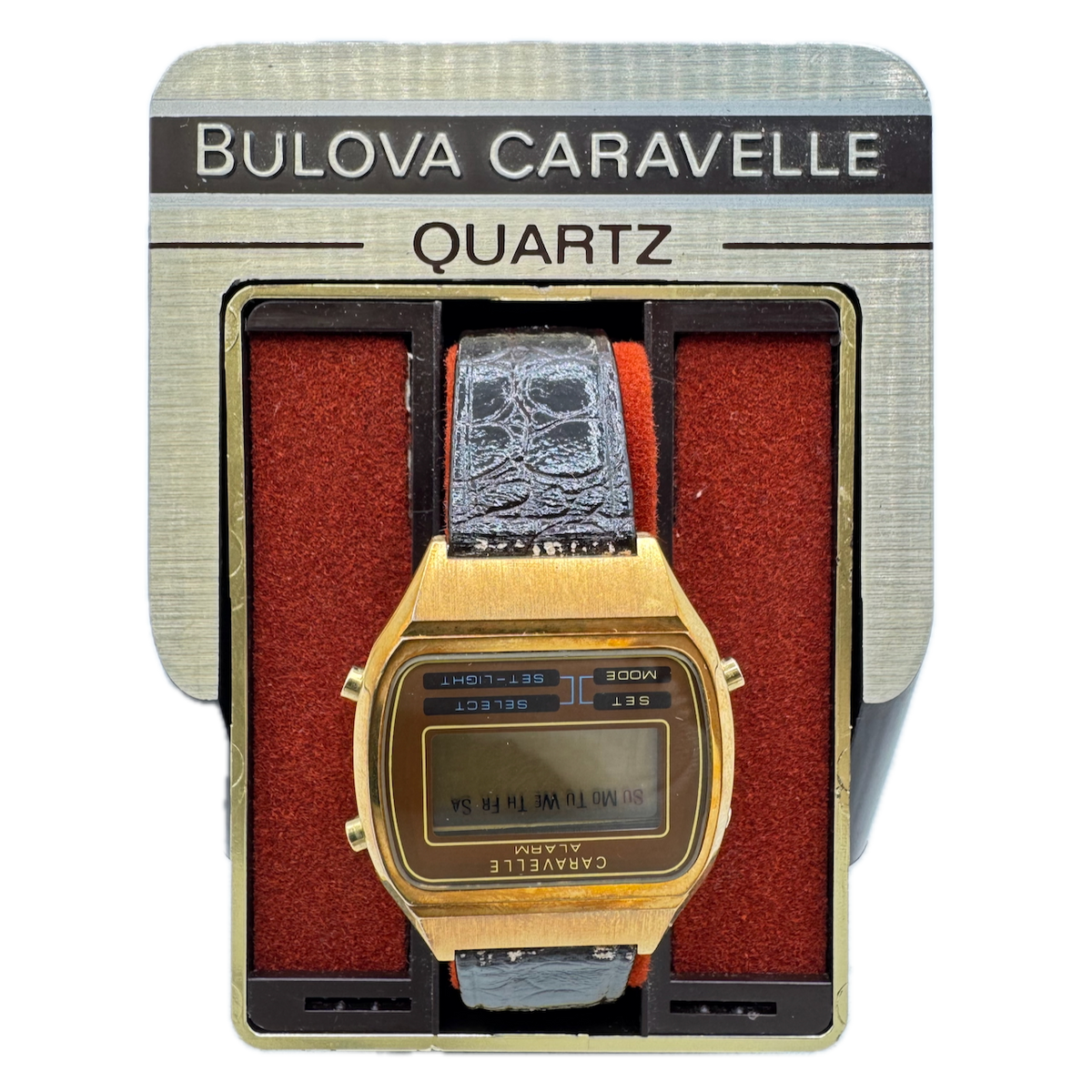 Vintage Bulova Caravelle Alarm Men's DigitalWristwatch 3226 Gold Tone With Box
