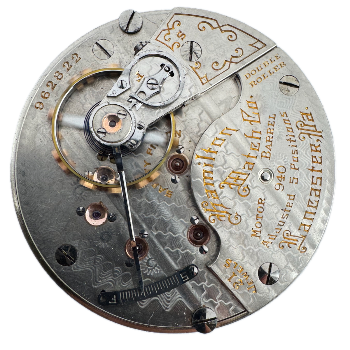 Antique 18s 1912 Hamilton 21 Jewel Railroad Pocket Watch Movement 940 USA