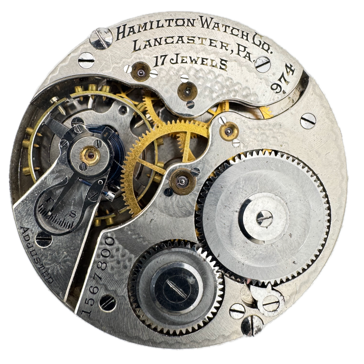 Antique 16s 1921 Hamilton 17 Jewel Mechanical Pocket Watch Movement 974 USA