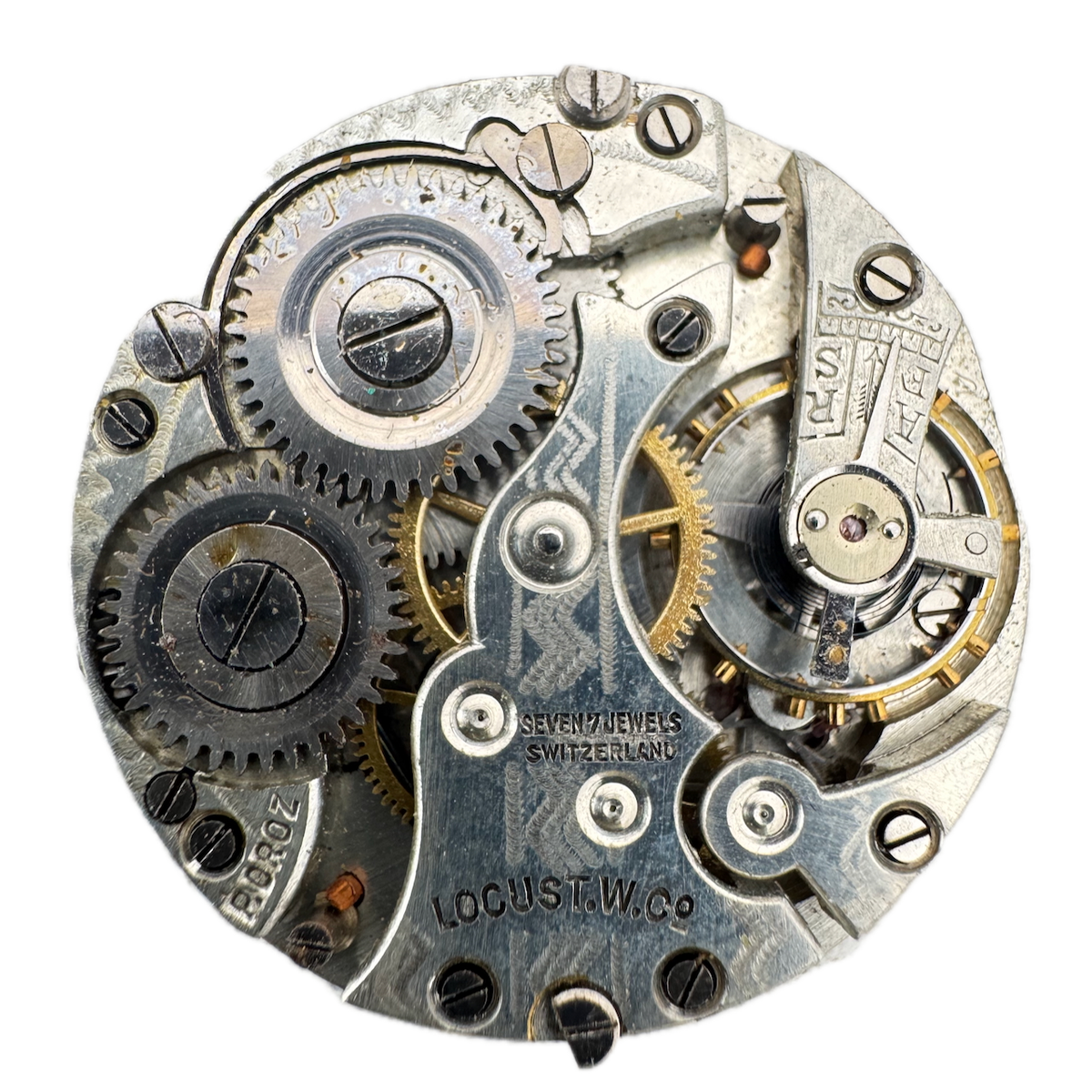 Antique 29mm Locust 7 Jewel Mechanical Hunter Pocket Watch Movement Swiss