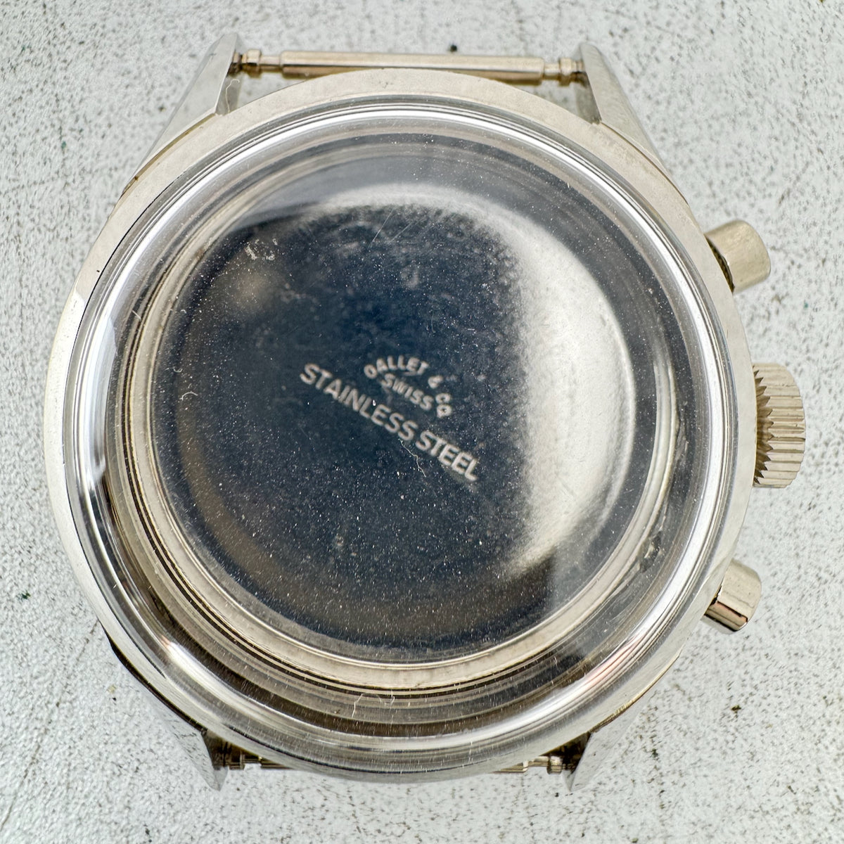 Vintage Gallet Chronograph Men's Wristwatch Case for Valjoux 7736 Steel Swiss