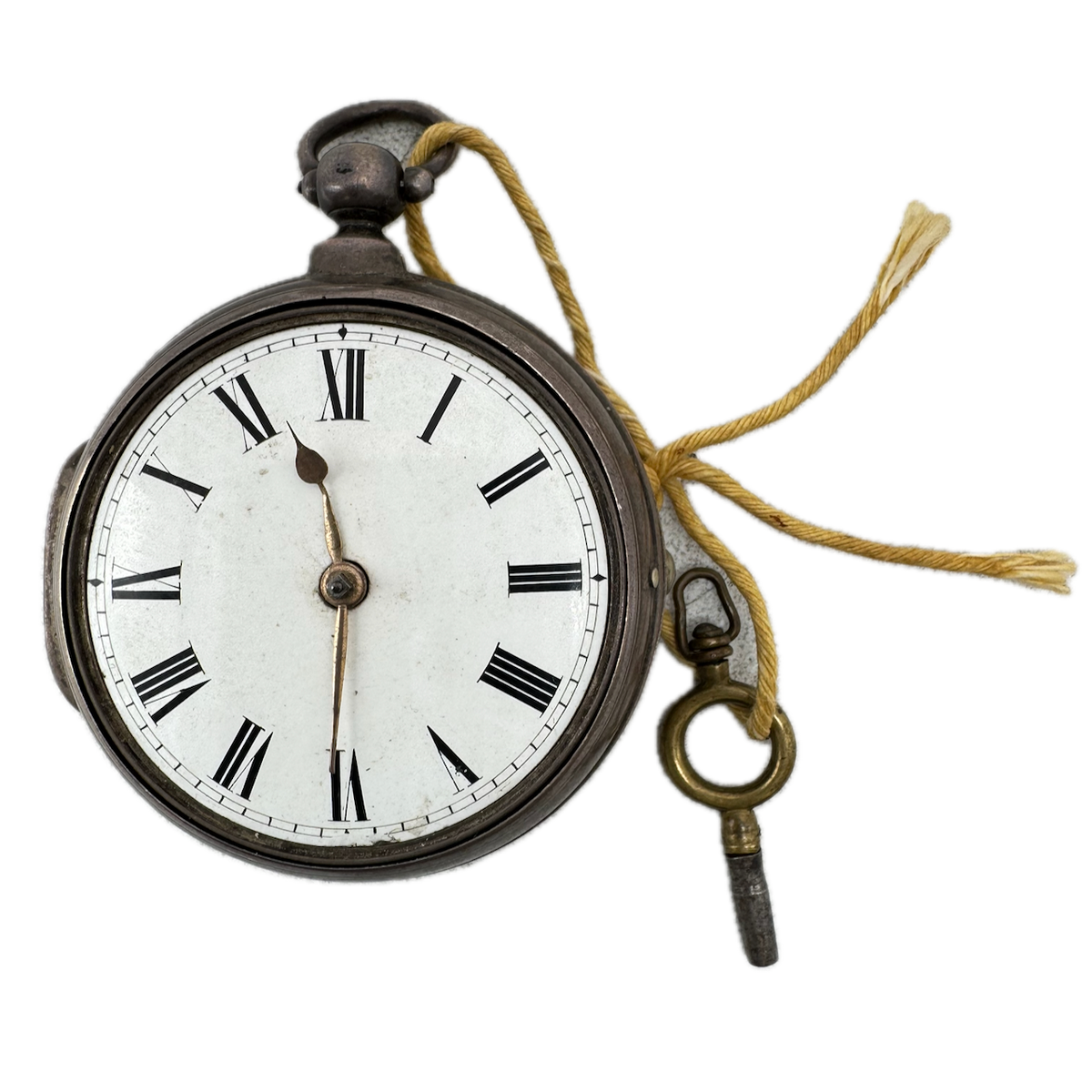 Antique 54mm Eldon Key Wind Verge Fusee Pocket Watch Pair Case Great Britain
