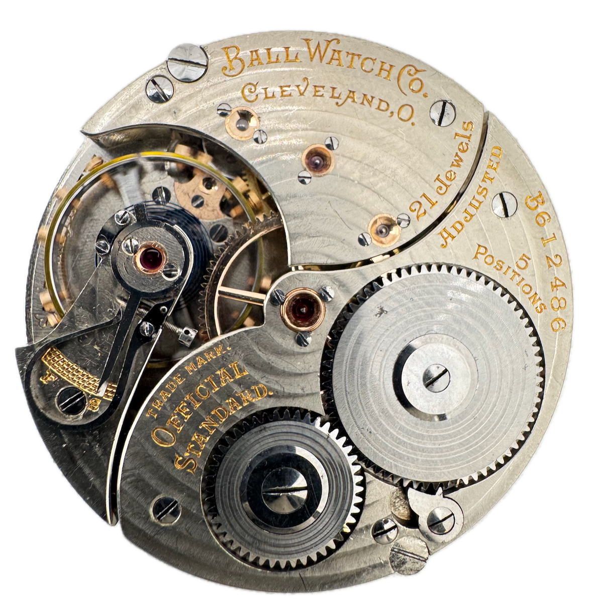 Antique 16s 1925 Ball 21j Mechanical Railroad Pocket Watch Movement 999P USA