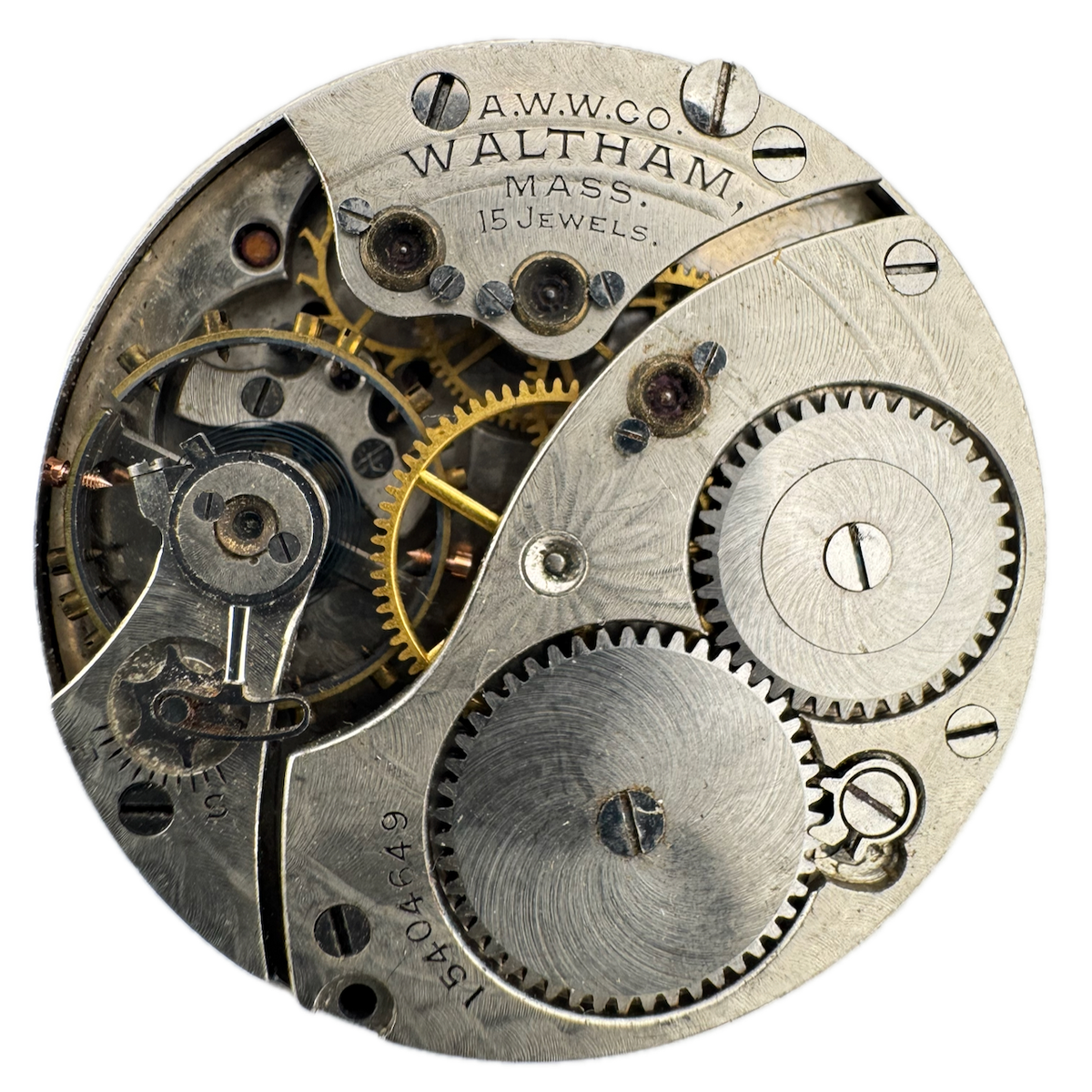 Antique 0s 1907 Waltham 15J Mechanical Hunter Pocket Watch Movement No. 165 USA