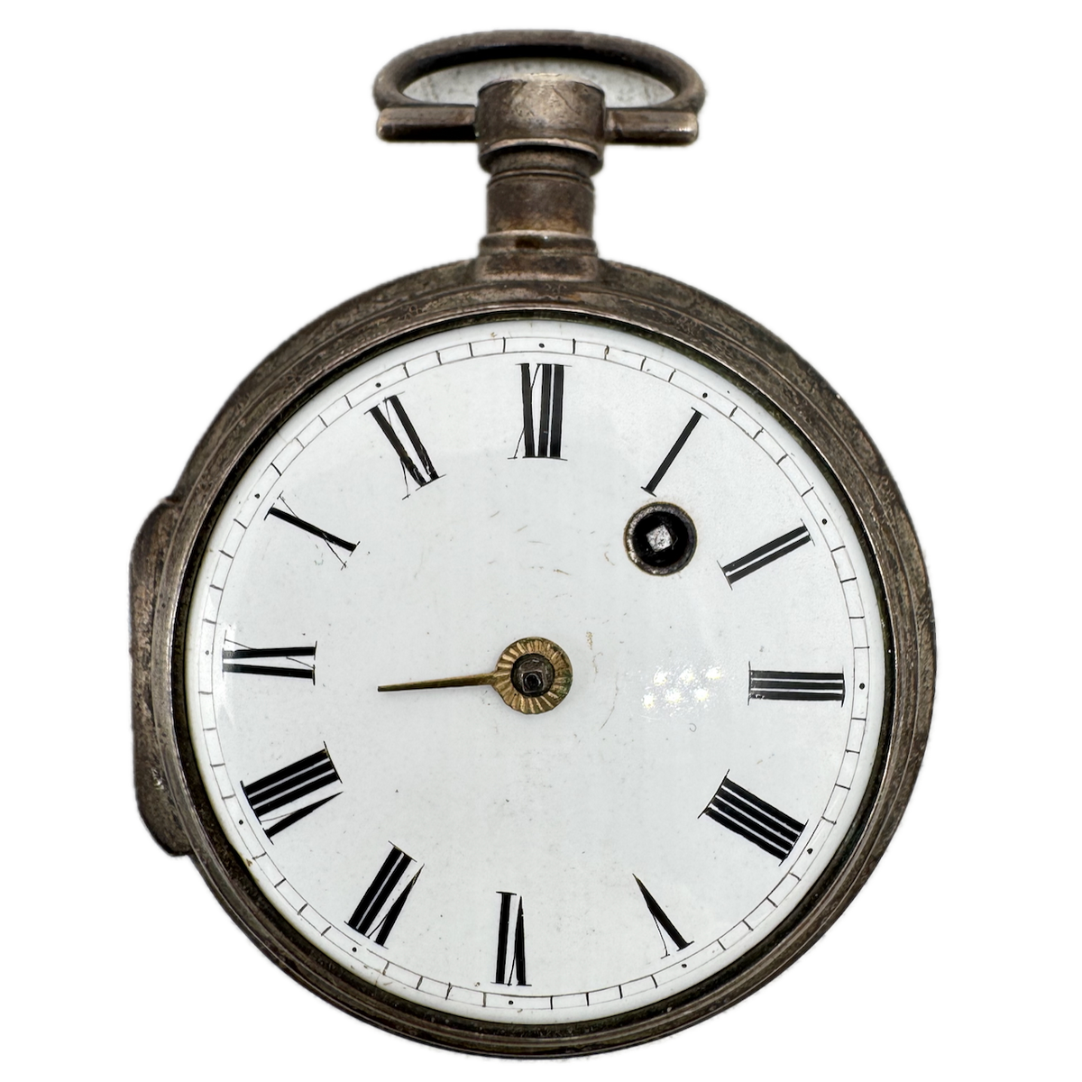 Antique 55mm Unbranded Swing Out Case Key Wind Verge Fusee Pocket Watch Silver