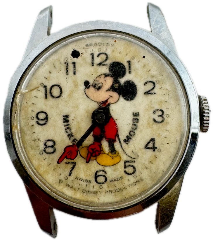 Vintage Bradley Mickey Mouse Men's Mechanical Wristwatch EB 8800 Chrome Plated