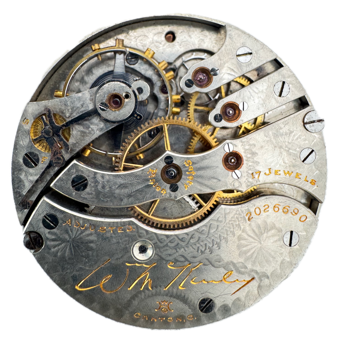 Antique 16s 1905 Hampden 17j Hunter Pocket Watch Movement Wm. McKinley USA