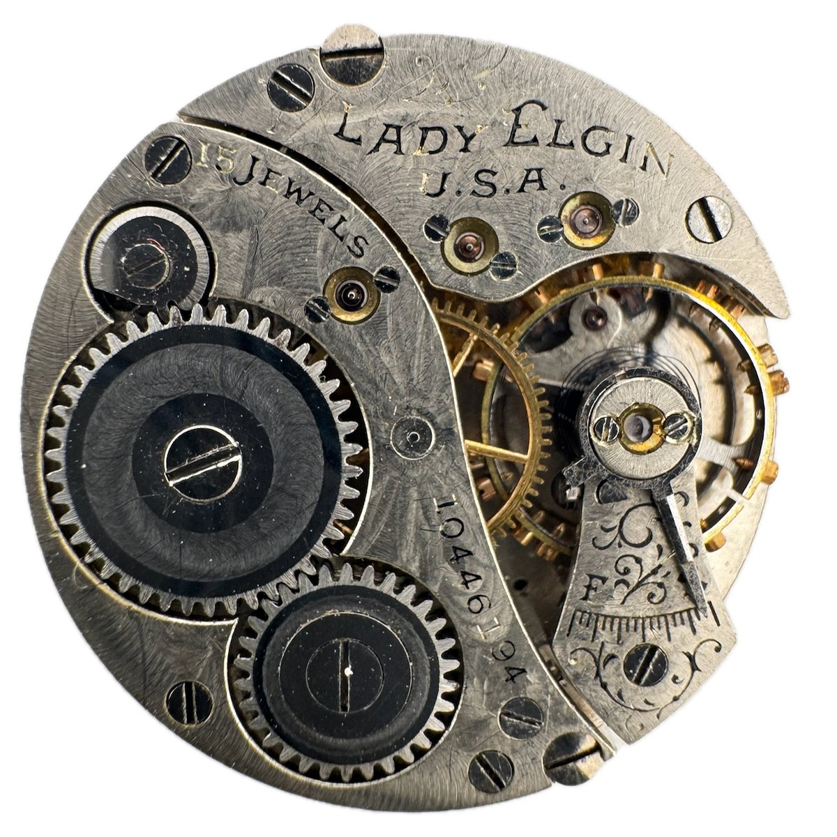 Antique 10/0s 1903 Lady Elgin 1898 15 Jewel Hunter Pocket Watch Movement 255 USA