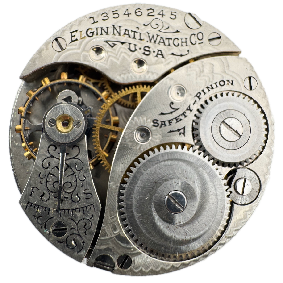 Antique 0s 1909 Elgin 7 Jewel Mechanical Hunter Pocket Watch Movement 320 USA