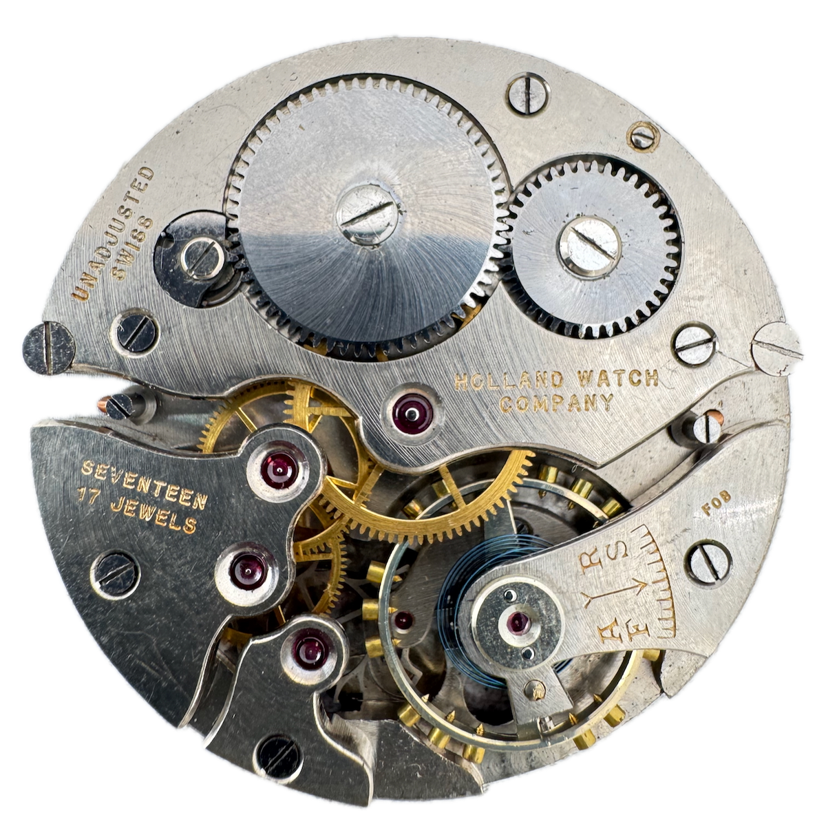 Antique 43mm Holland 17 Jewel Mechanical Pocket Watch Movement Swiss for Parts