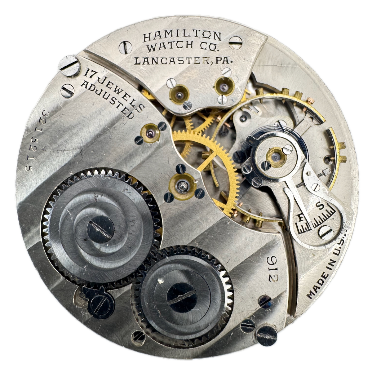 Antique 12s 1924 Hamilton 17 Jewel Mechanical Pocket Watch Movement 912 USA