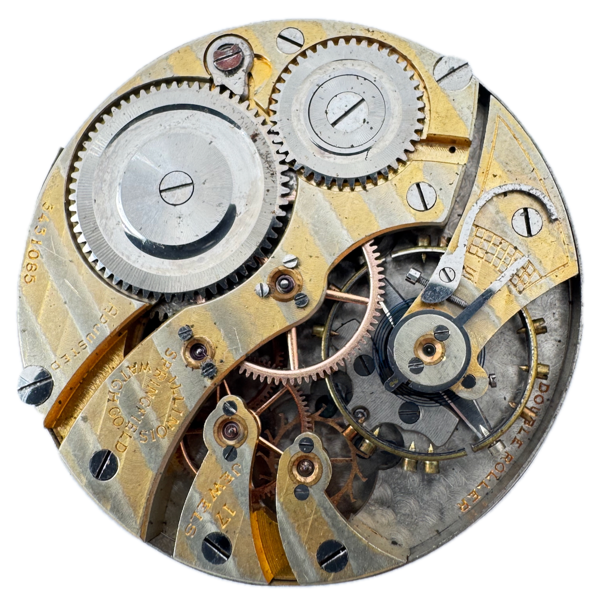 Antique 16s 1919 Illinois Two Tone 17 Jewel Pocket Watch Movement 305 USA