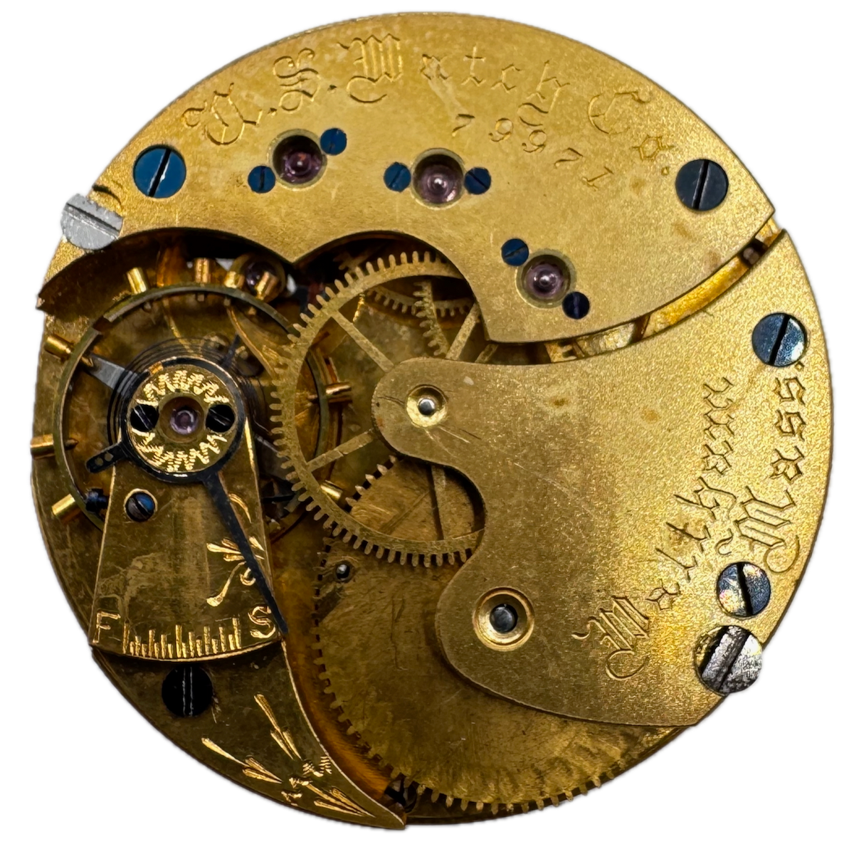 Antique 6s 1891 U.S. Watch Co. 15j Mechanical Hunter Pocket Watch Movement USA