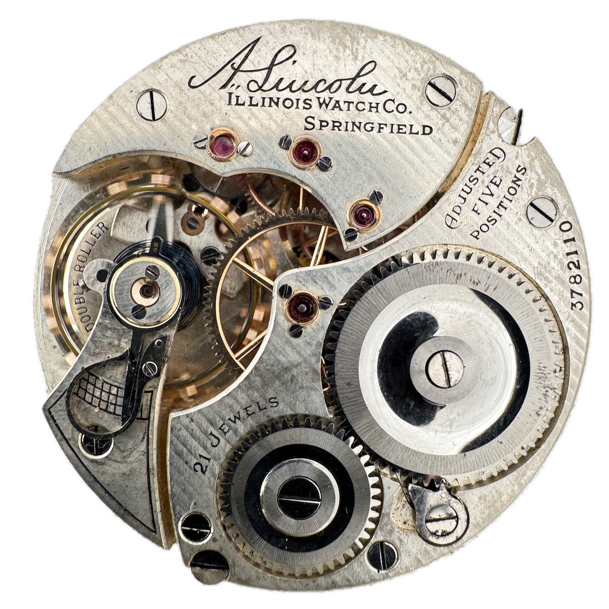 Antique 16s 1920 Illinois 21j Railroad Pocket Watch Movement A. Lincoln USA