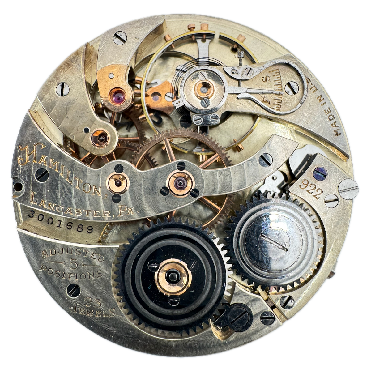 Antique 12s 1925 Hamilton Sunburst Dial Mechanical Pocket Watch Movement 922 USA