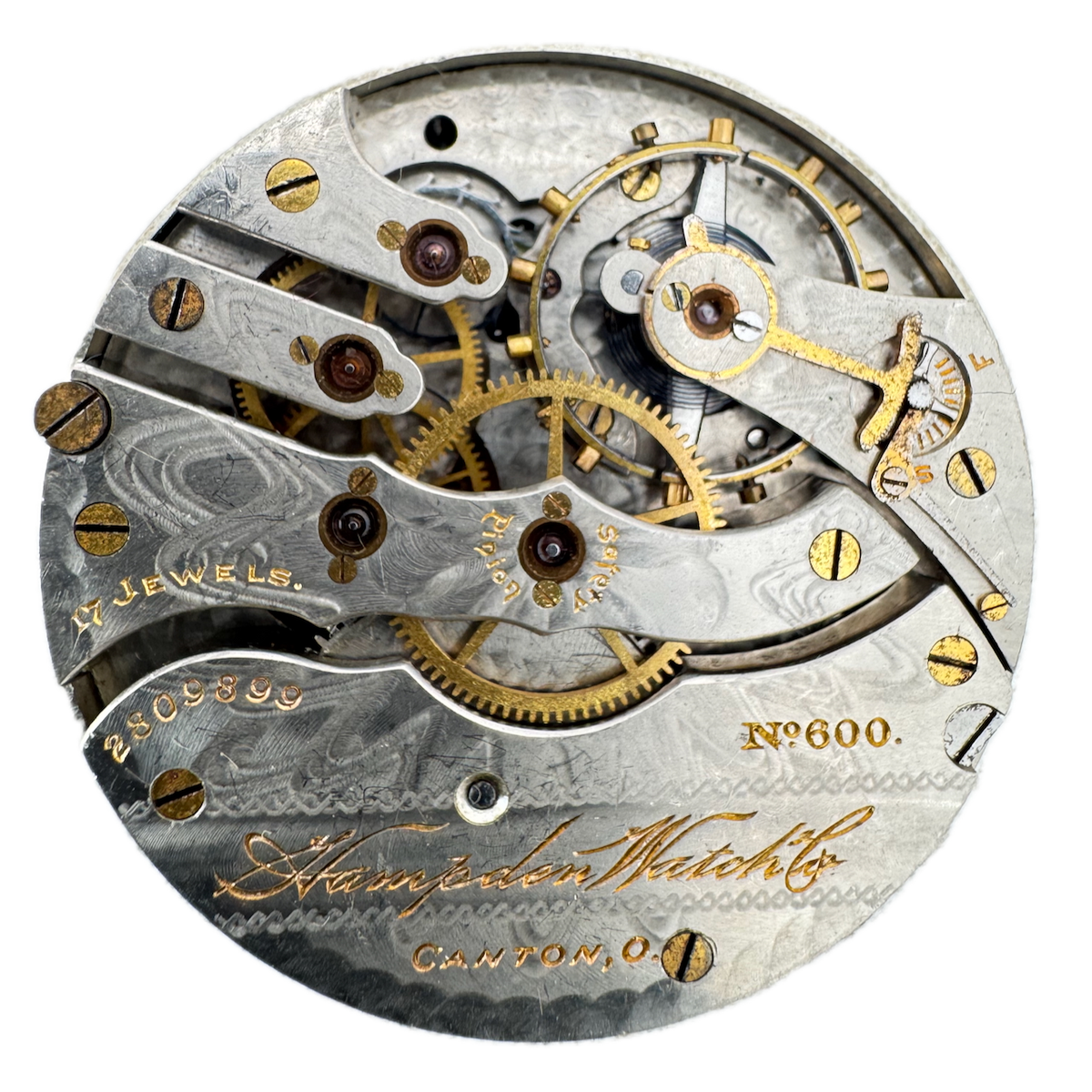 Antique 16s 1911 Hampden 17 Jewel Mechanical Pocket Watch Movement 600 USA