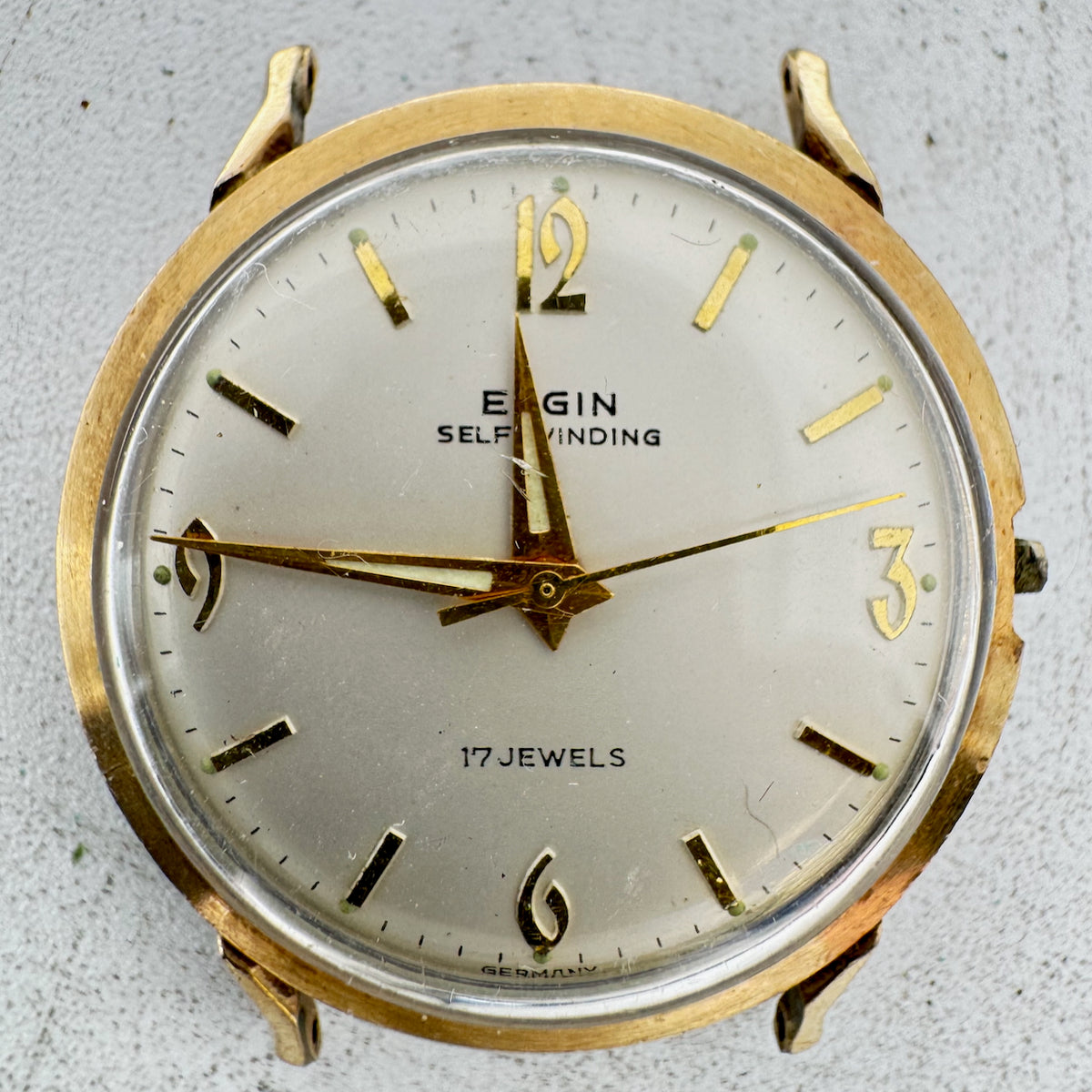 Vintage Elgin 17 Jewel Men's Automatic Wristwatch GermanySteel & 10k RGP
