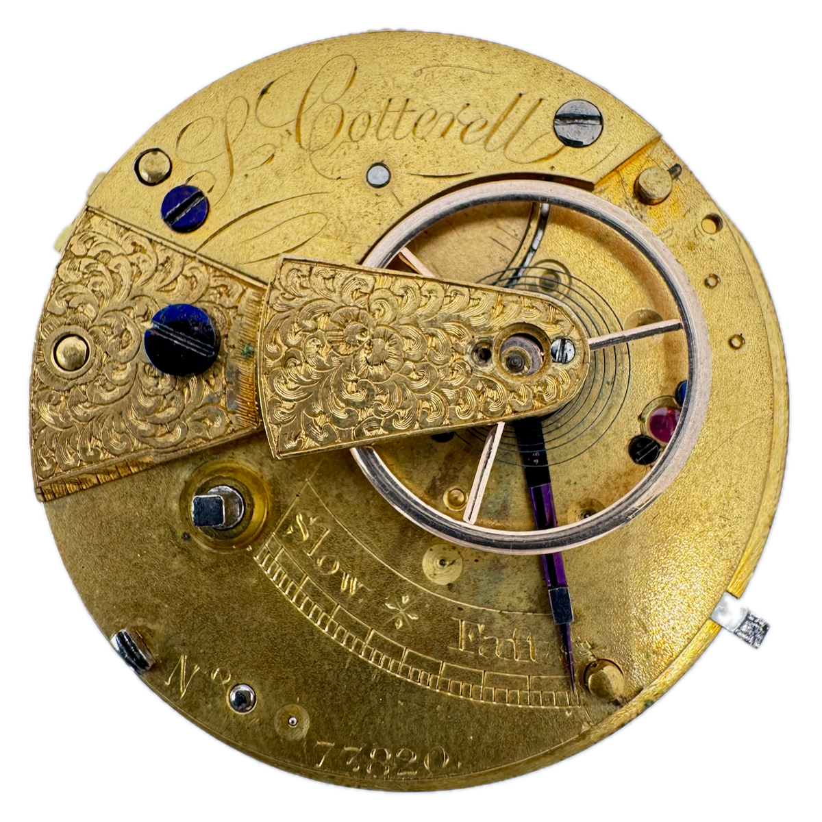 Antique 39mm J. Cotterell Key Wind Fusee Pocket Watch Movement Incomplete fParts