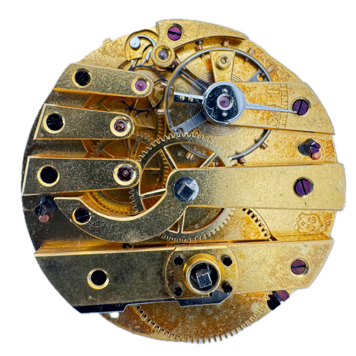 Antique 10s Unbranded Key Wind Open Face Pocket Watch Movement JG Shield