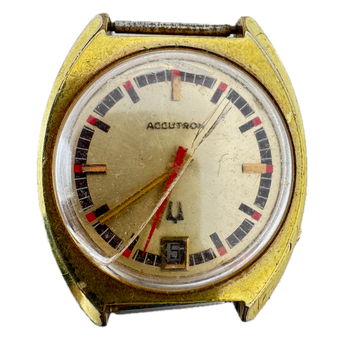 Vintage 35mm Accutron Gold Dial & Date Men's Tuning Fork Wristwatch 218 D USA