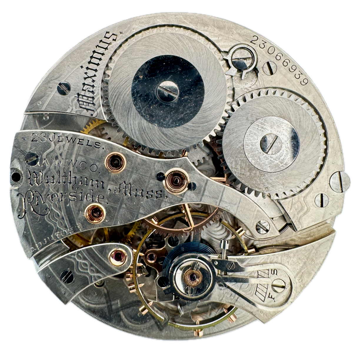 Antique 12s 1919 Waltham Speckled Mechanical Pocket Watch Movement Maximus USA