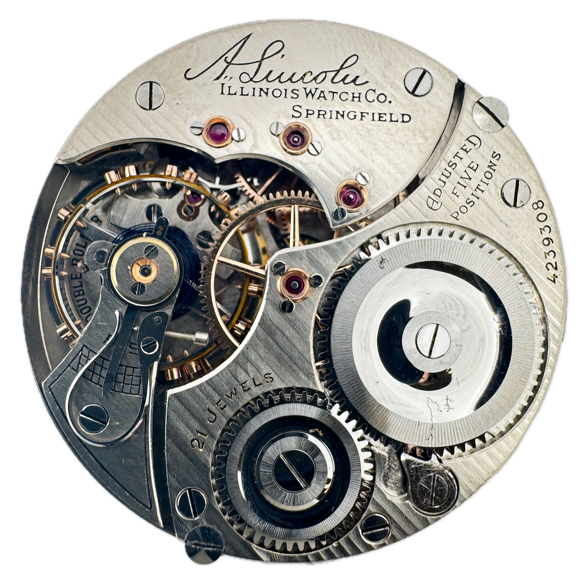 Antique 16s 1923 Illinois A. Lincoln 21j Railroad Pocket Watch Movement USA