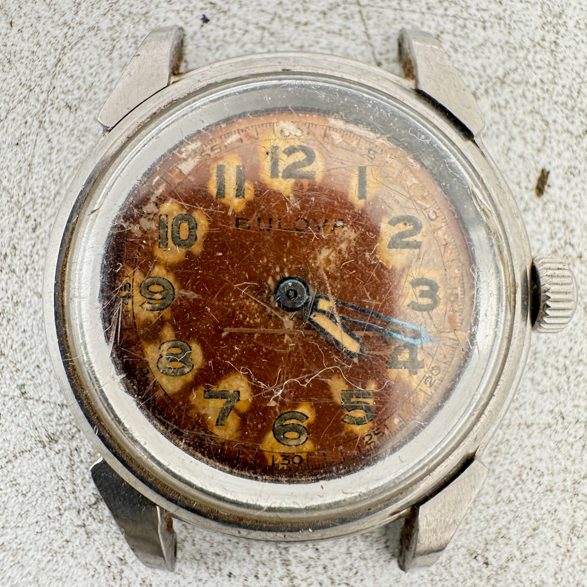 Vintage 30mm Bulova Trench Style Men's Mechanical Wristwatch Stainless Steel