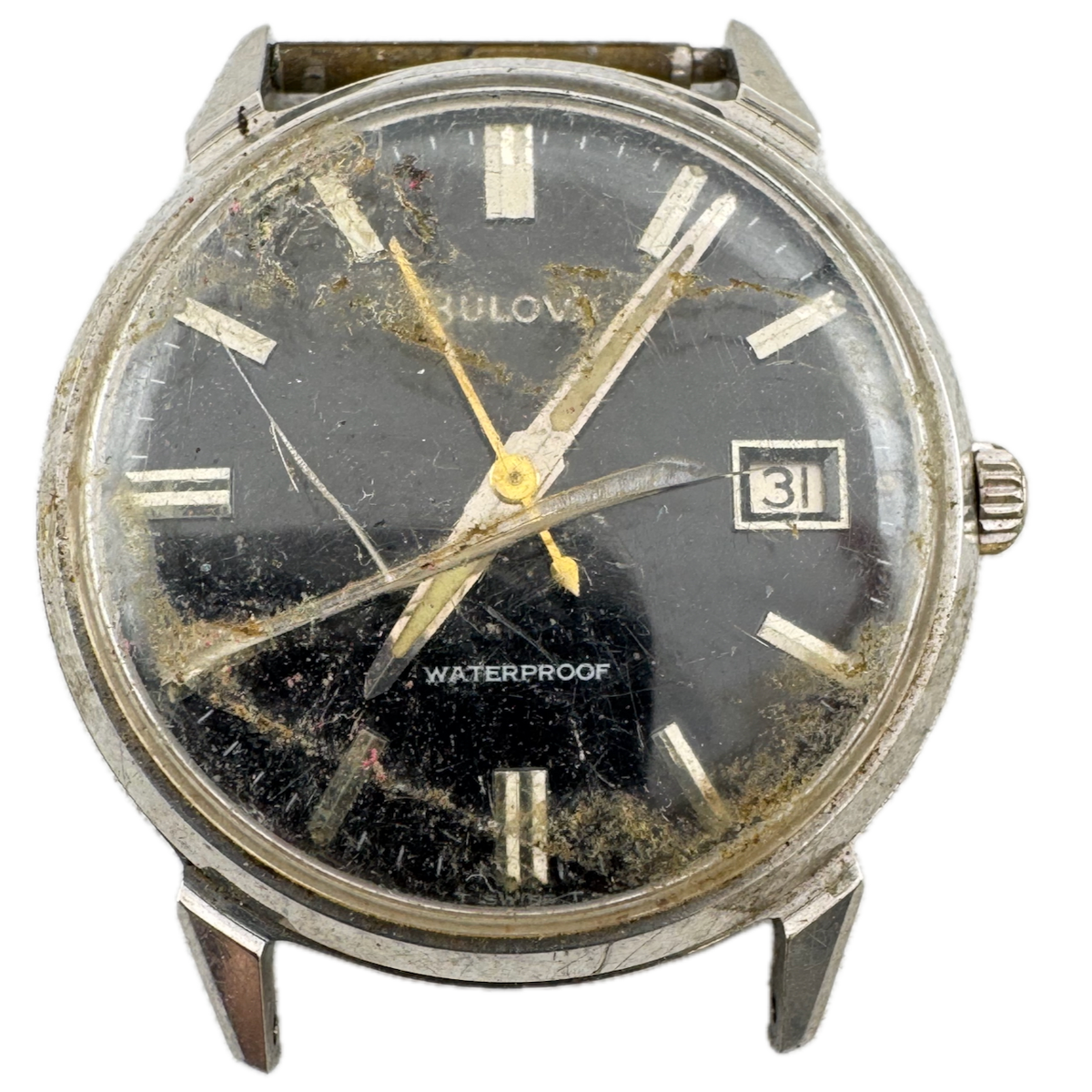 Vintage 1966 Bulova Black Date Men's Automatic Wristwatch 11 ALACD Swiss Steel