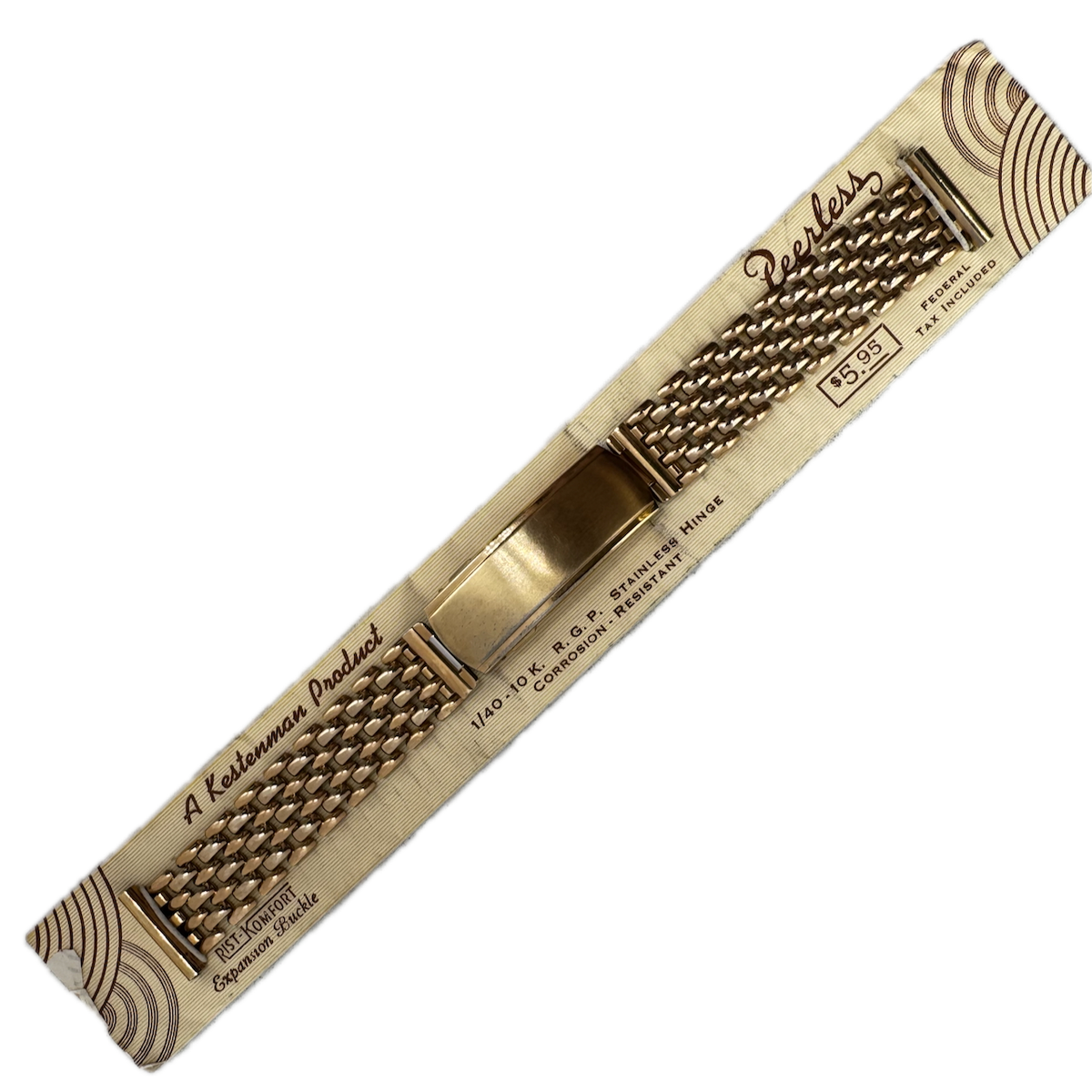 Vintage 15.5mm Peerless Men's Wristwatch Bracelet Beads of Rice w/ Packaging