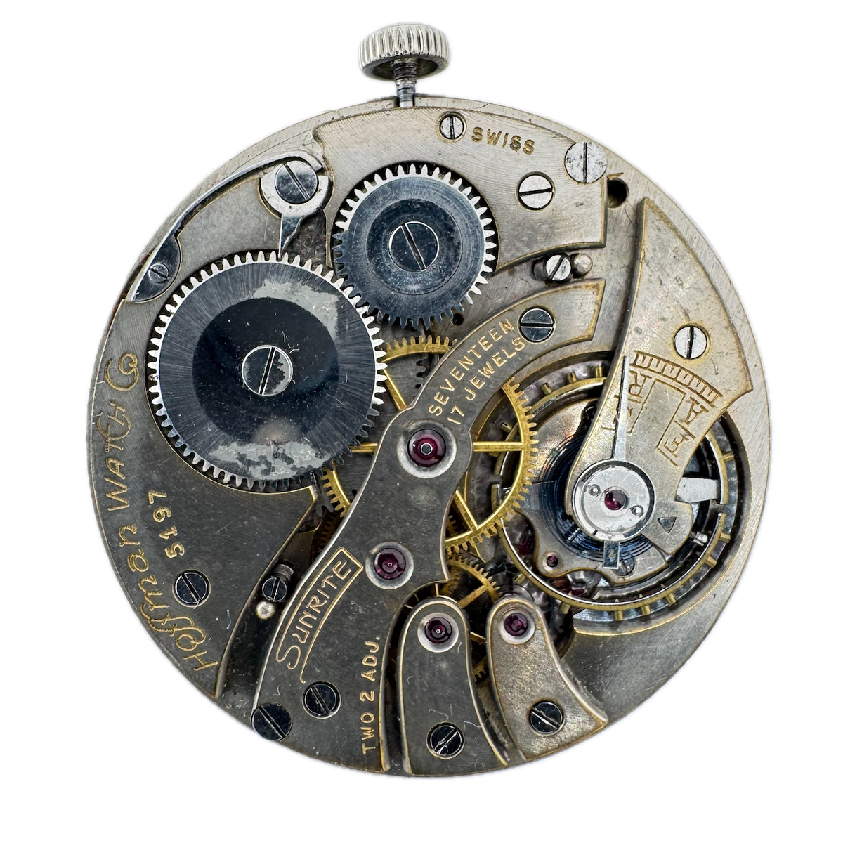 Antique 40mm Hoffman Sunrite Mechanical Pocket Watch Movement Bark Dial