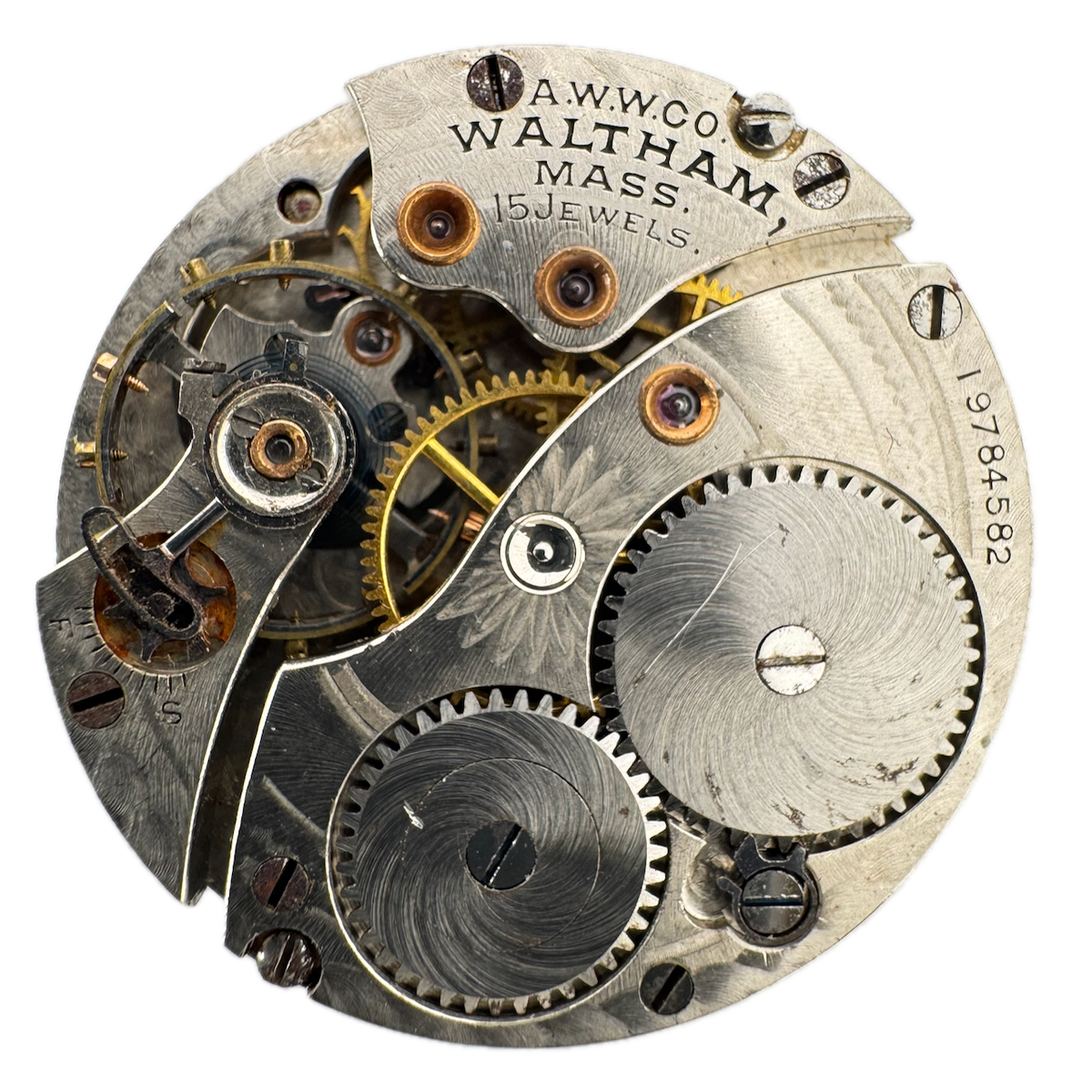 Antique 3/0s 1914 Waltham 15J Mechanical Open Face Pocket Watch Movement No. 315