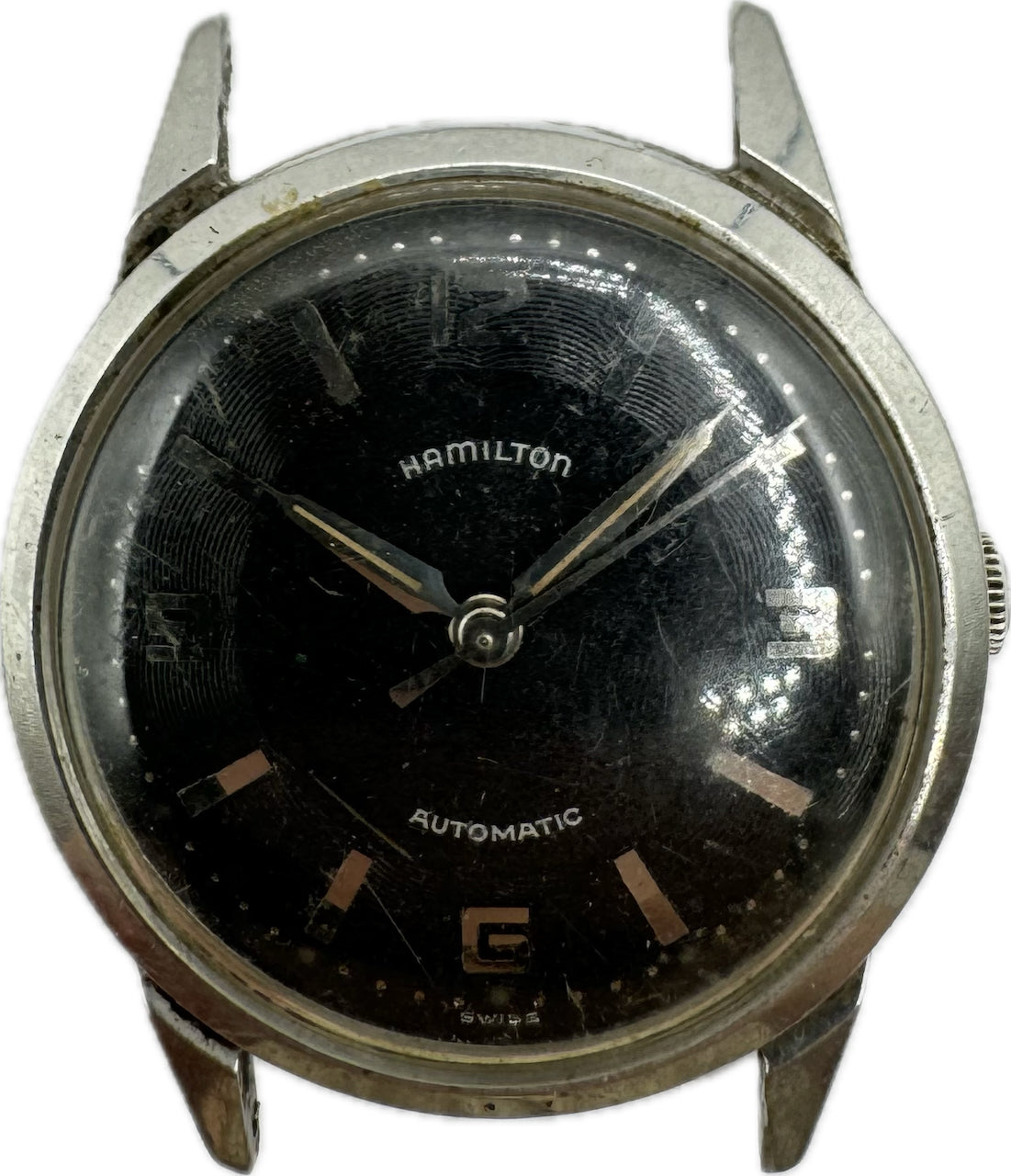 Vintage Hamilton Black Dial 17 Jewel Men's Automatic Wristwatch 672 Swiss Steel