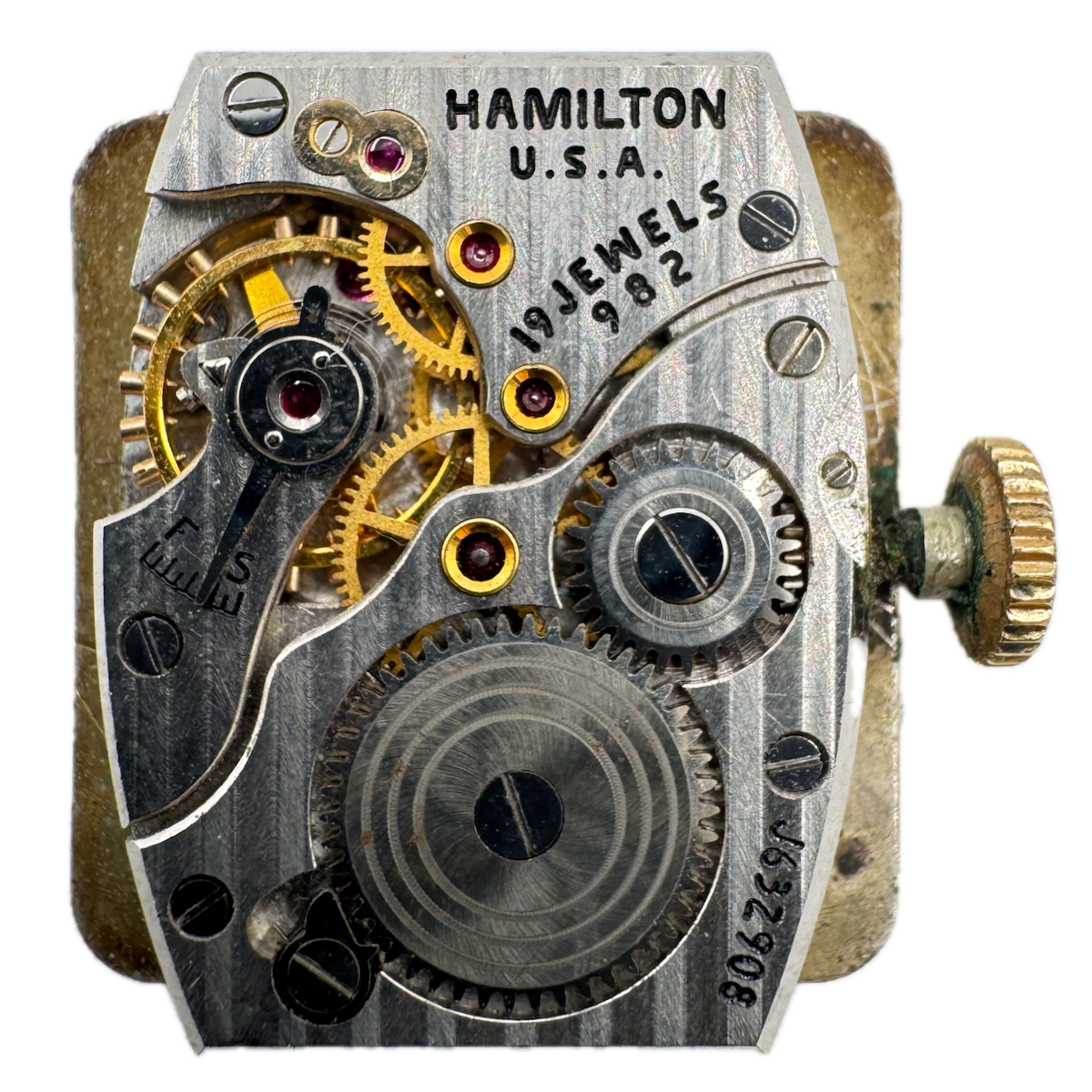 Vintage 18.5mm Hamilton Square Deco Mechanical Men's Wristwatch Movement 982