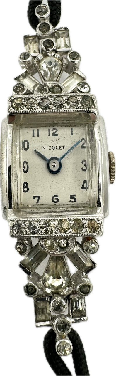 Vintage Nicolet Cocktail Rhinestones 17 Jewel Ladies Mechanical Wristwatch