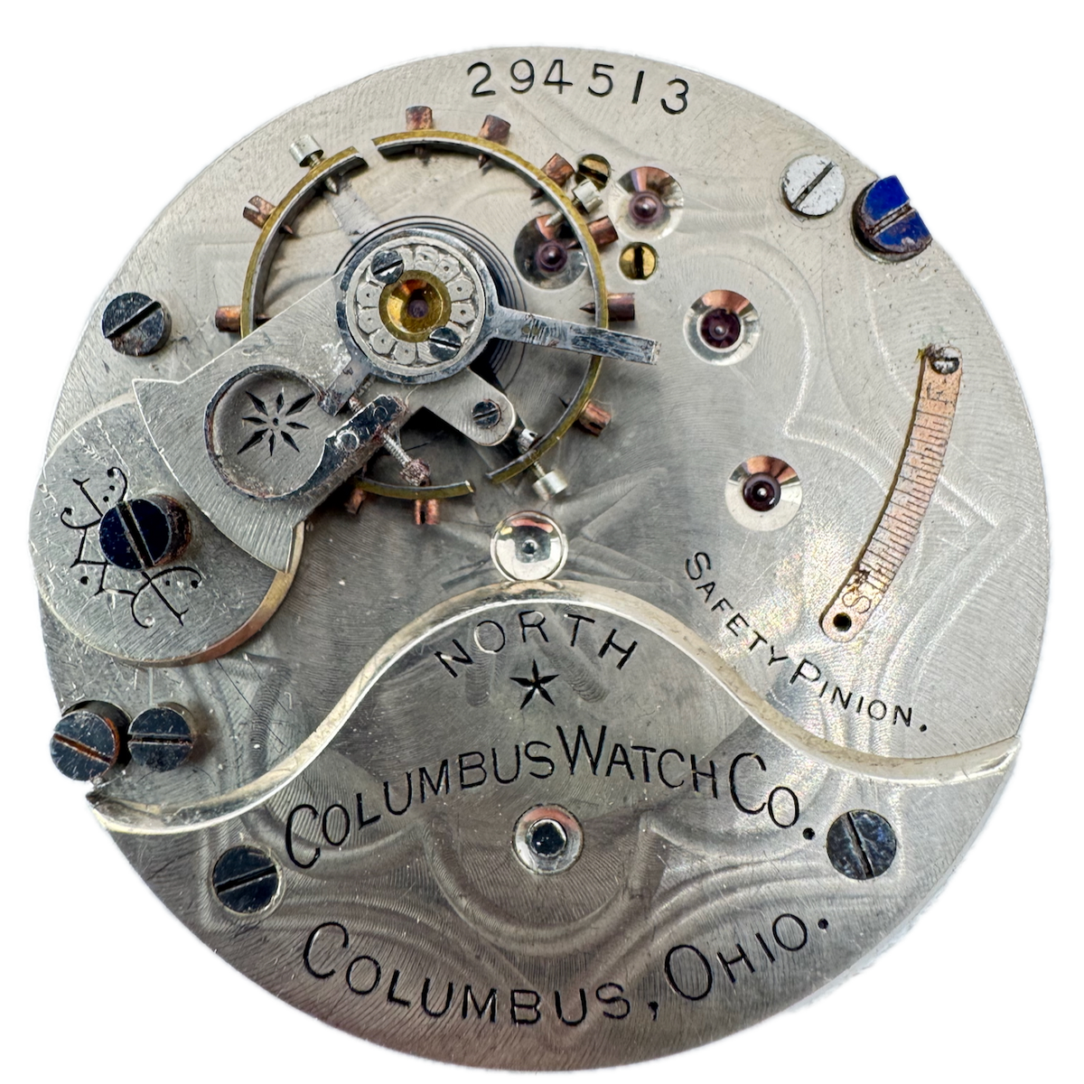 Antique 18s 1894 Columbus 11 Jewel Mechanical Pocket Watch Movement North Star